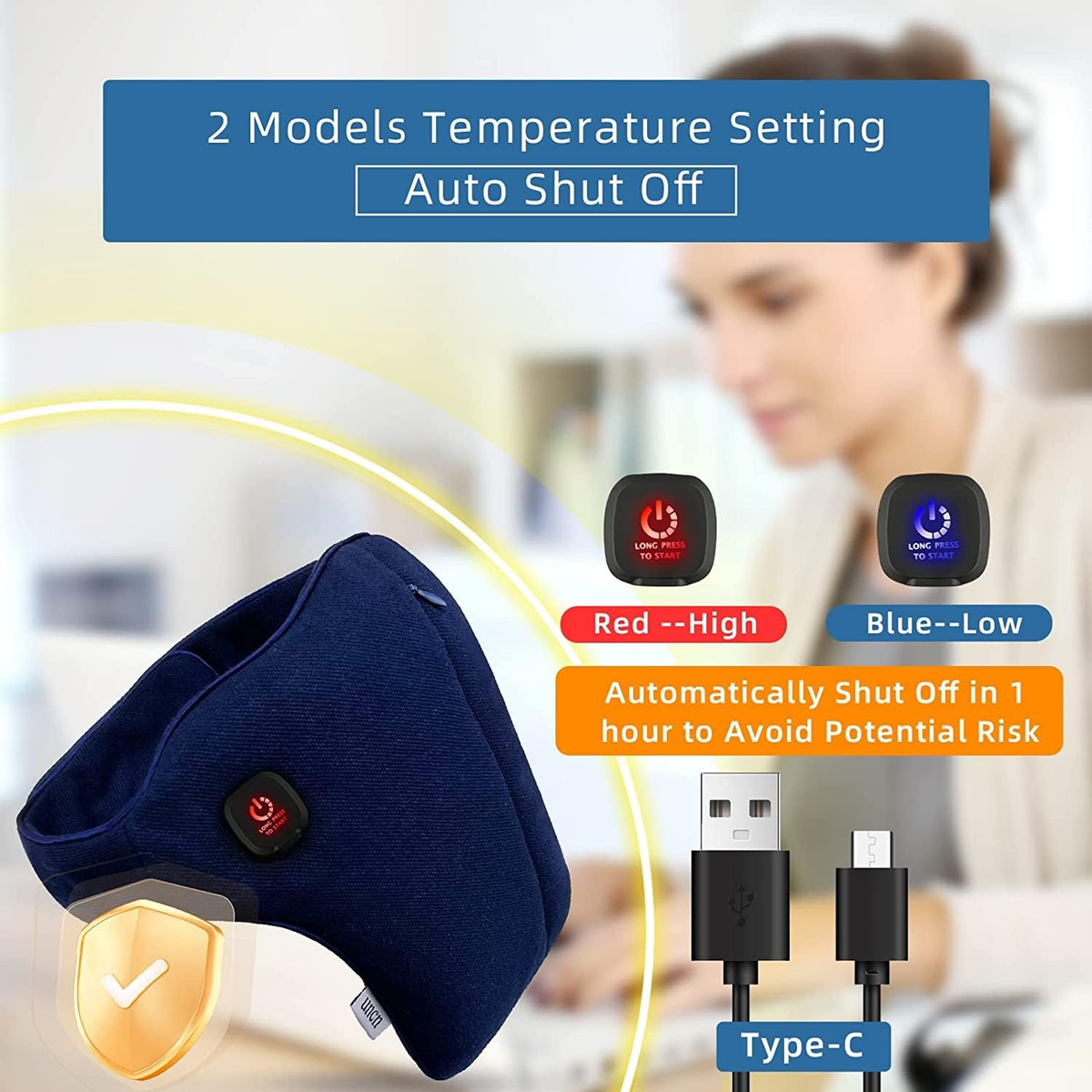 Electric Neck Heat Pad Cordless Rechargeable Neck Warmer for Neck Pain Relief with Washable Cover